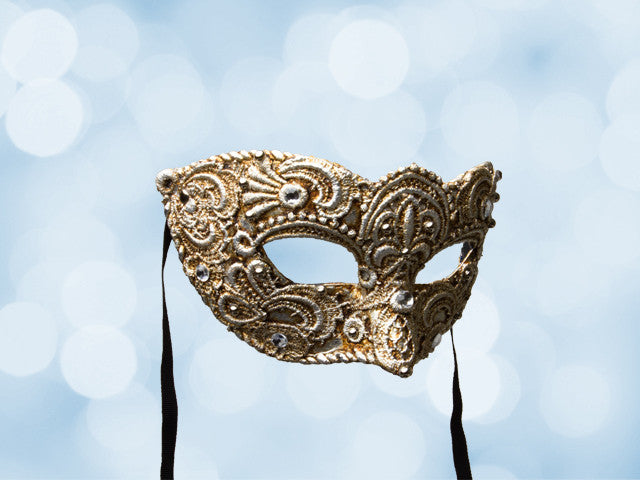 Máscara de baile veneciano para caballero en encaje plateado