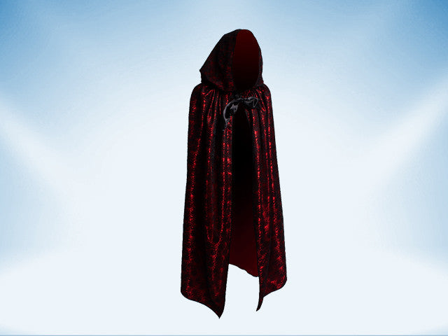 Cape avec capuchon en dentelle noire et doublure rouge